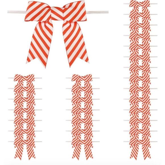 NEW 60 Pcs 3” Twist Tie Orange Striped Printed Grosgrain Ribbon Bows - Picture 1 of 5
